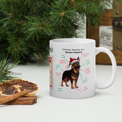 German Shepherd (Black & Rust) Christmas Mug - Custom dog anatomy coffee cup, perfect holiday gift