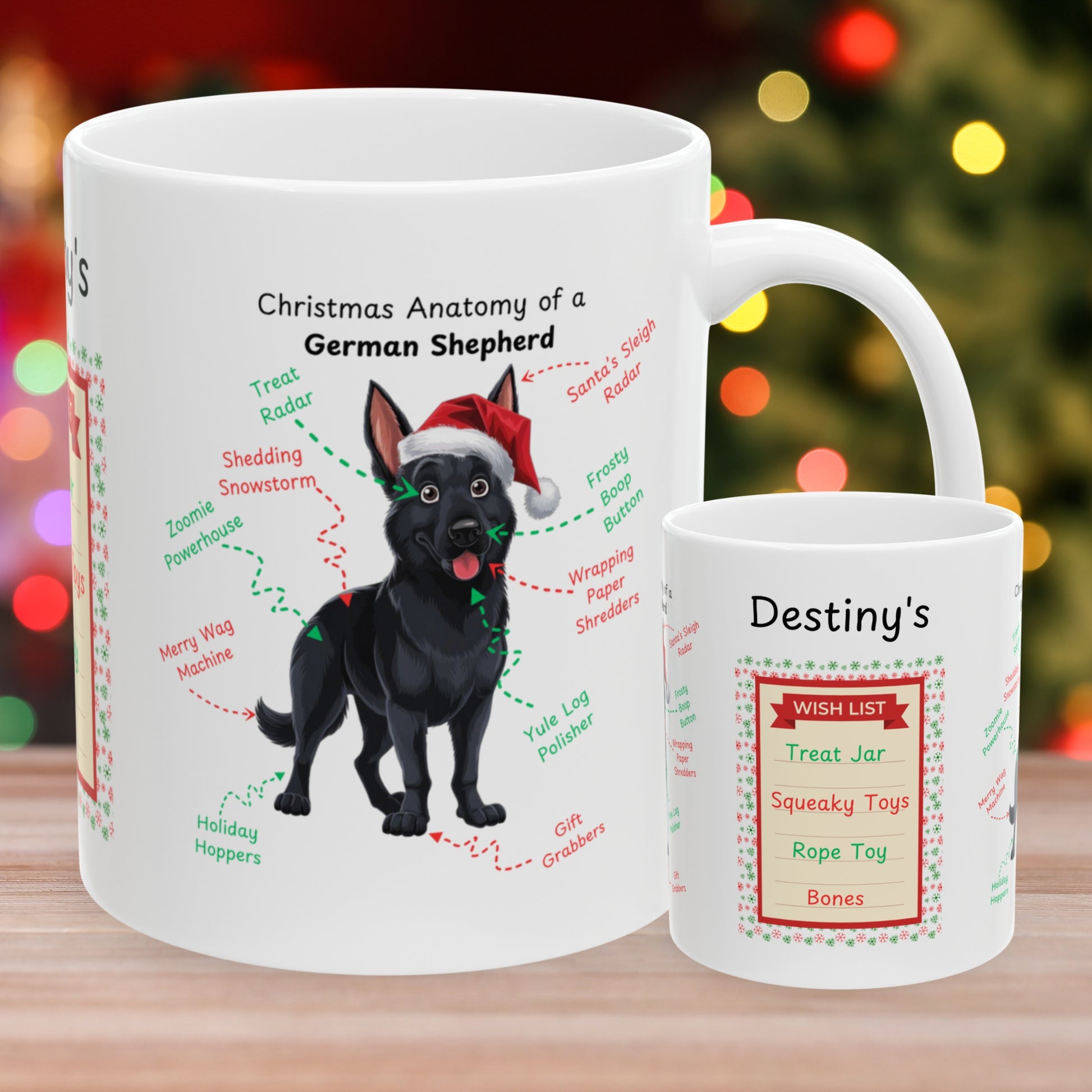 German Shepherd (Black) Holiday Mug - Funny festive coffee cup, personalized Christmas dog gift