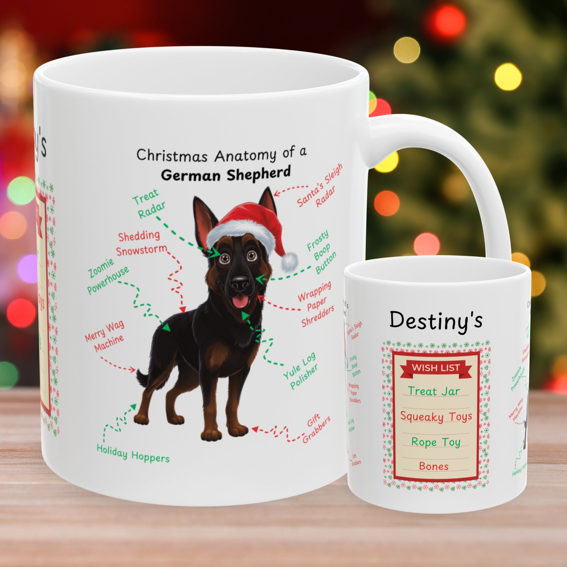German Shepherd (Bi-Color) Christmas Mug - Personalized holiday coffee cup, festive gift for GSD owners