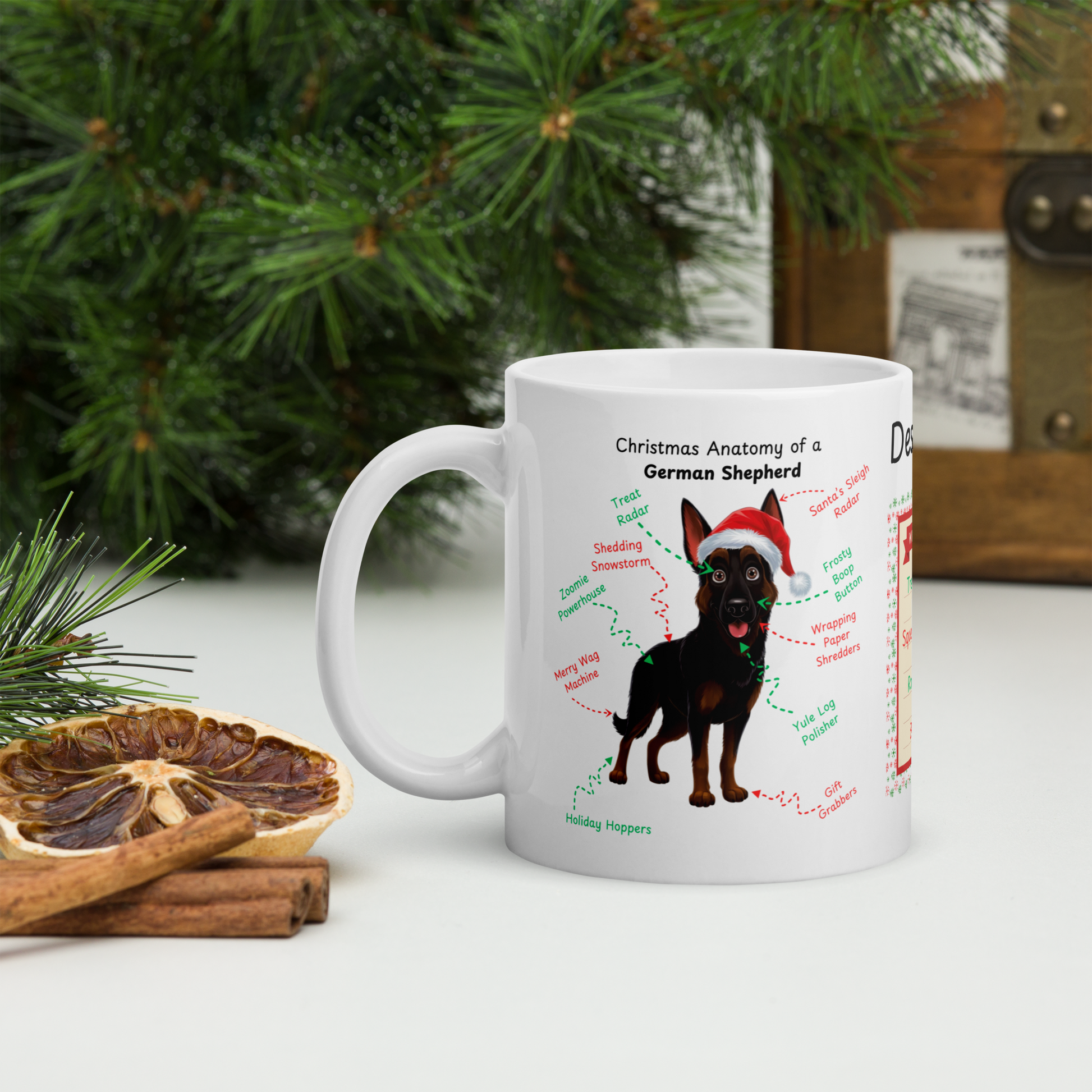 German Shepherd (Bi-Color) Christmas Mug - Personalized holiday coffee cup, festive gift for GSD owners