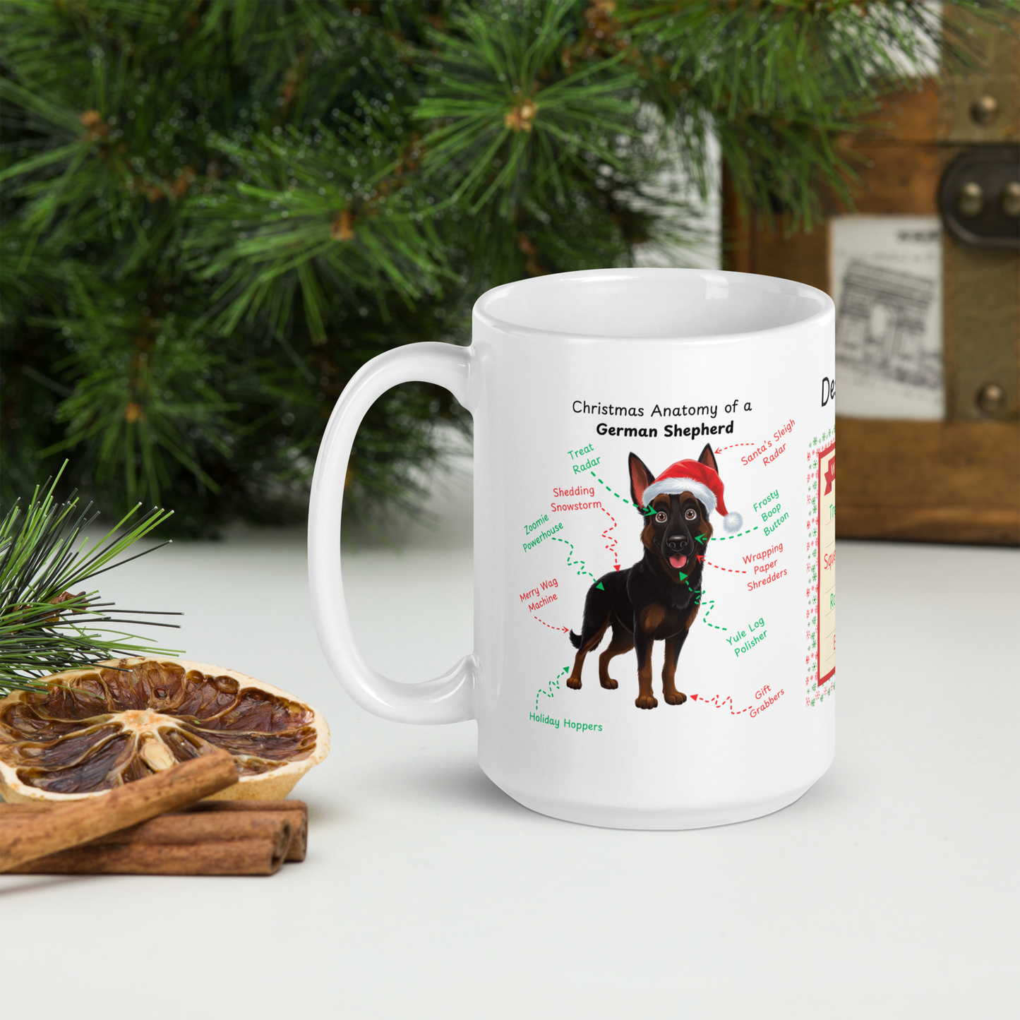 German Shepherd (Bi-Color) Christmas Mug - Personalized holiday coffee cup, festive gift for GSD owners