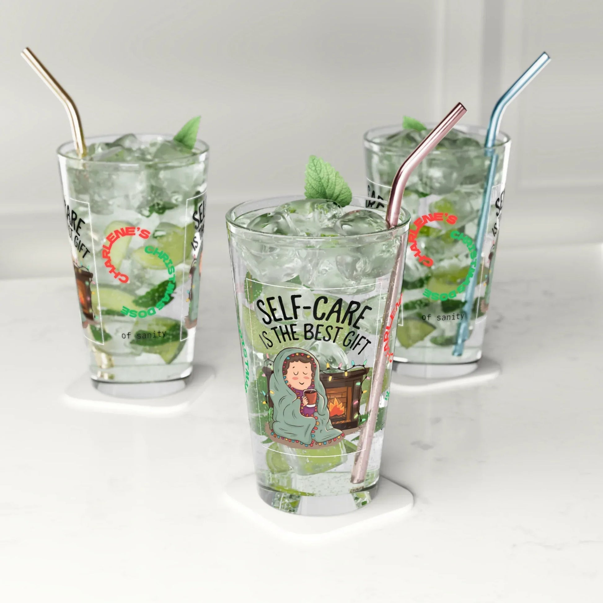Shop our premium self care is the best gift christmas pint glass from MySisterIsASurvivor.