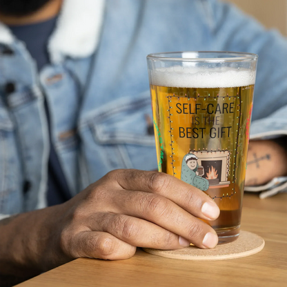 Shop our premium self care is the best gift christmas pint glass 1 from MySisterIsASurvivor.