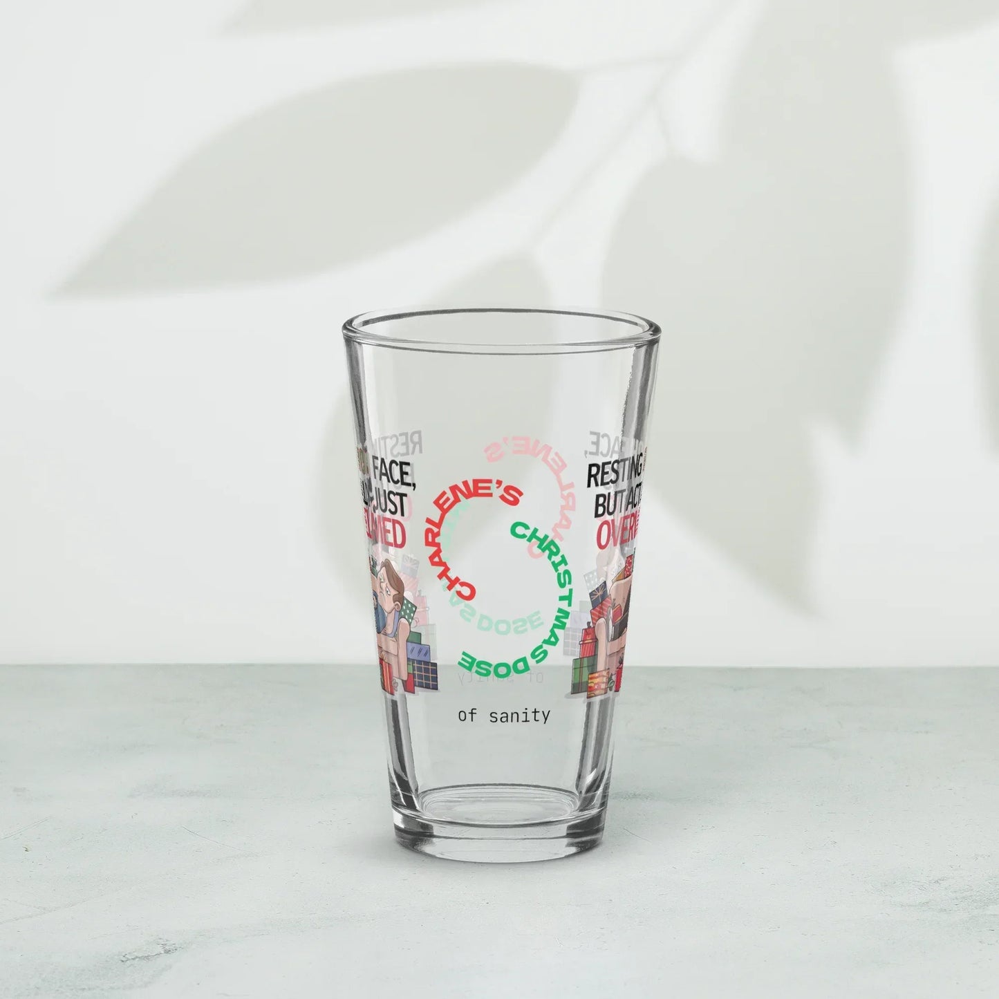 Shop our premium resting grinch face christmas pint glass from MySisterIsASurvivor.