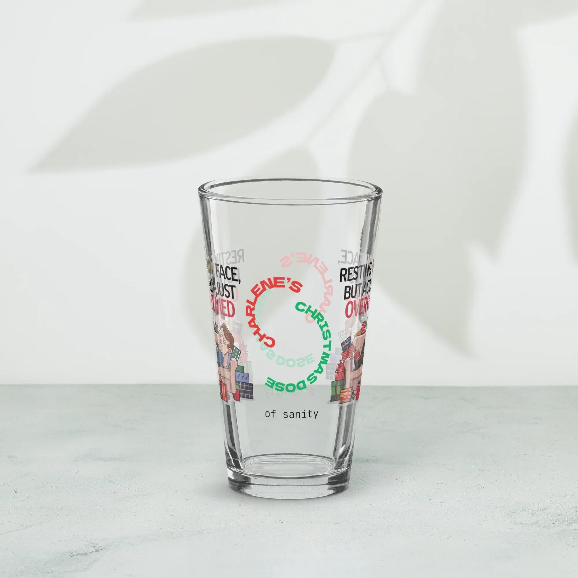 Shop our premium resting grinch face christmas pint glass from MySisterIsASurvivor.