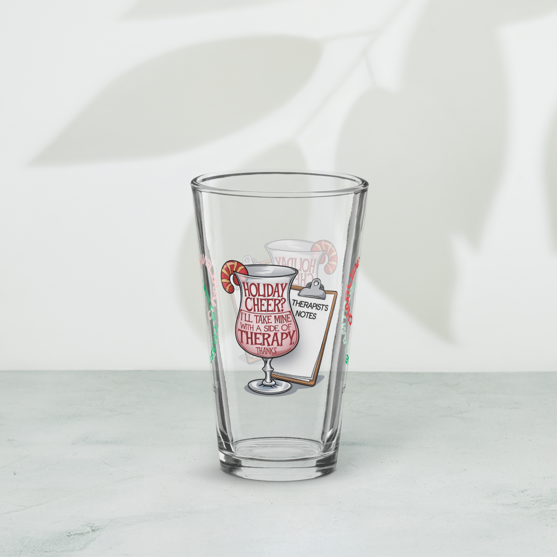 Holiday Cheer? I'll Take Mine With A Side Of Therapy, Thanks - Funny Christmas pint glass