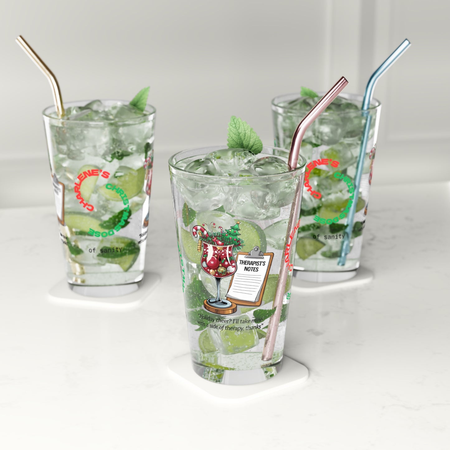 Holiday Cheer? I'll Take Mine With A Side Of Therapy, Thanks - Mental health holiday pint glass