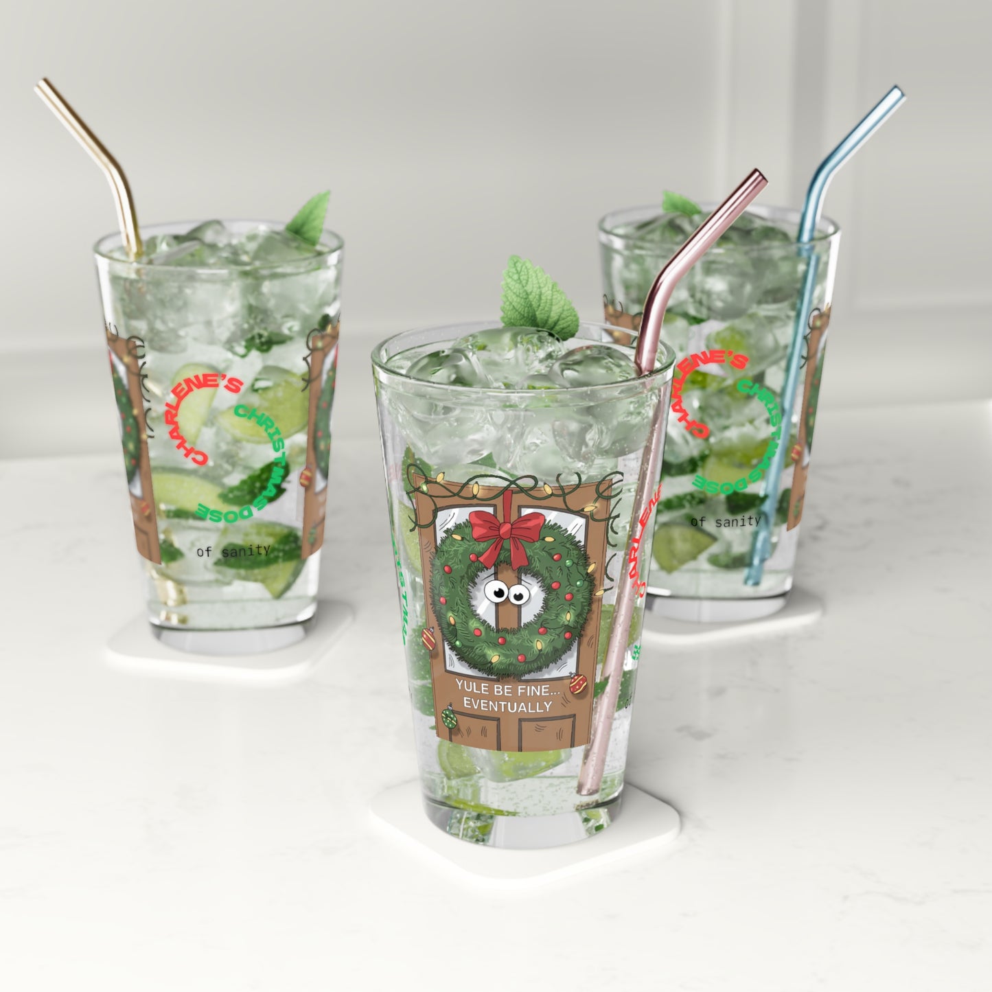 Yule Be Fine… Eventually - Funny holiday Christmas mental health pint glass, self-care gift