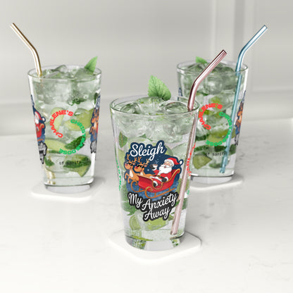 Sleigh My Anxiety Away - Holiday self-care Christmas pint glass, mental health gift idea