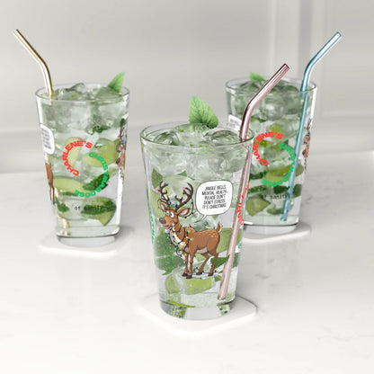 Shop our premium jingle bells mental health christmas pint glass from MySisterIsASurvivor.