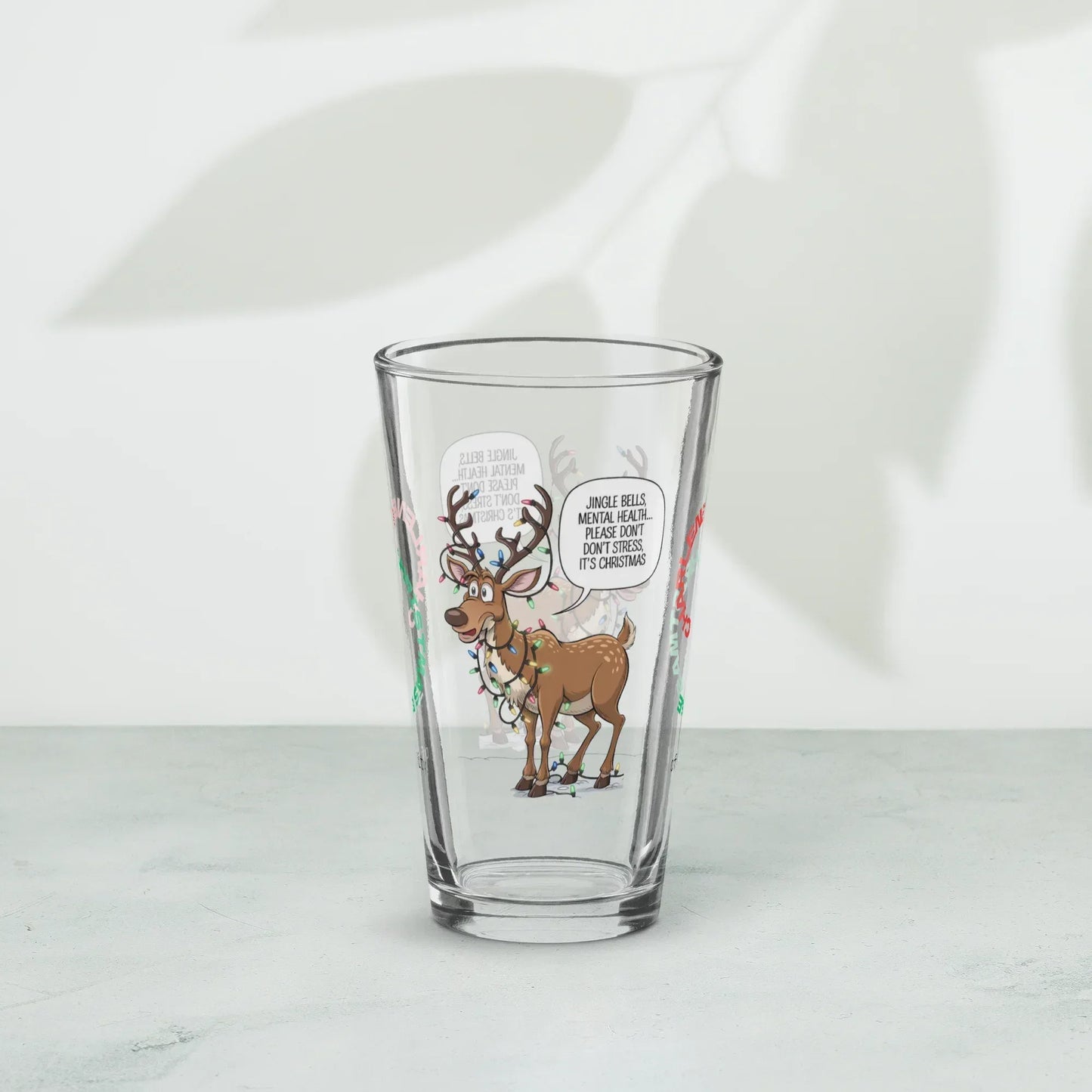 Shop our premium jingle bells mental health christmas pint glass from MySisterIsASurvivor.
