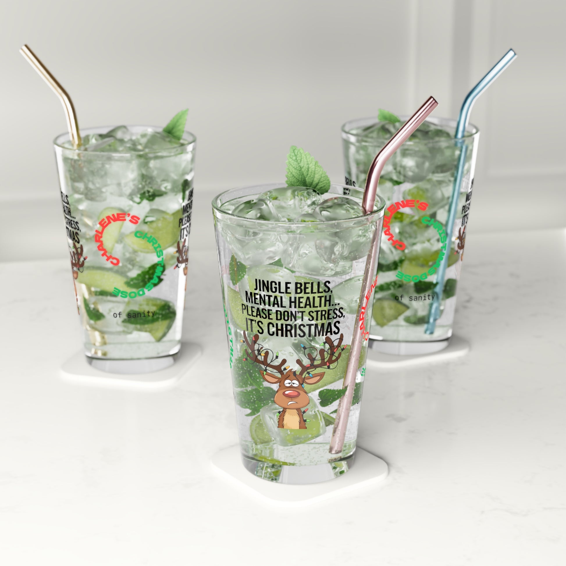 Jingle Bells, Mental Health Matters - Christmas mental health pint glass, self-care holiday gift