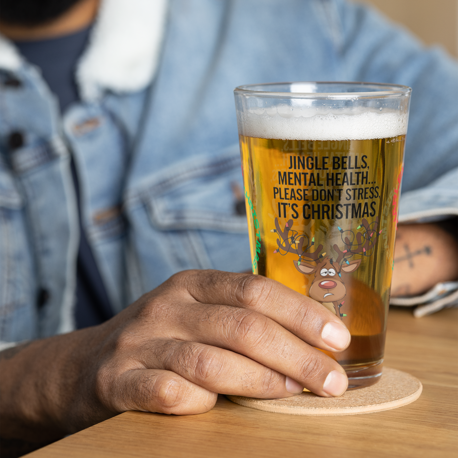 Jingle Bells, Mental Health Matters - Christmas mental health pint glass, self-care holiday gift