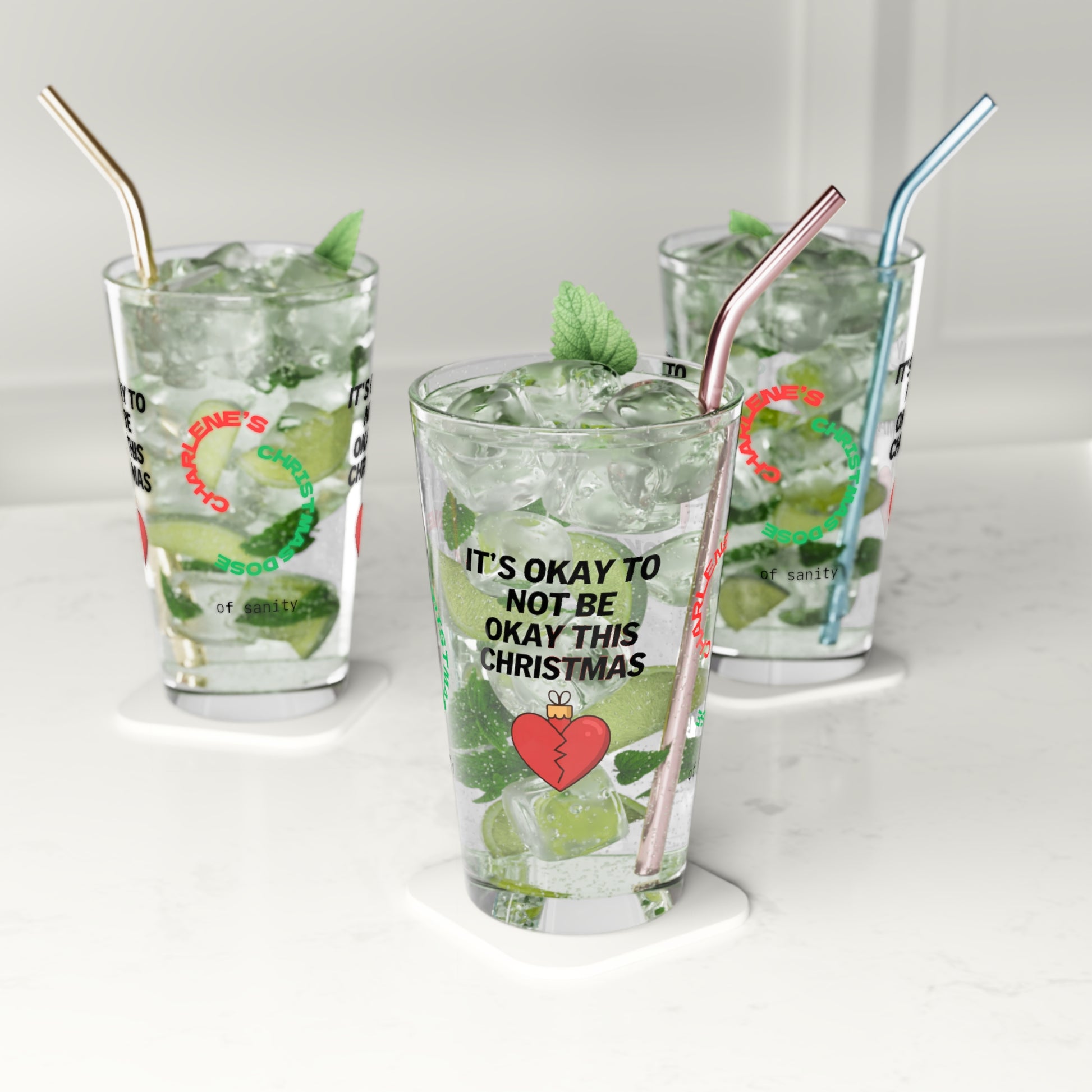 It's Okay To Not Be Okay This Christmas - Mindful holiday mental health pint glass gift