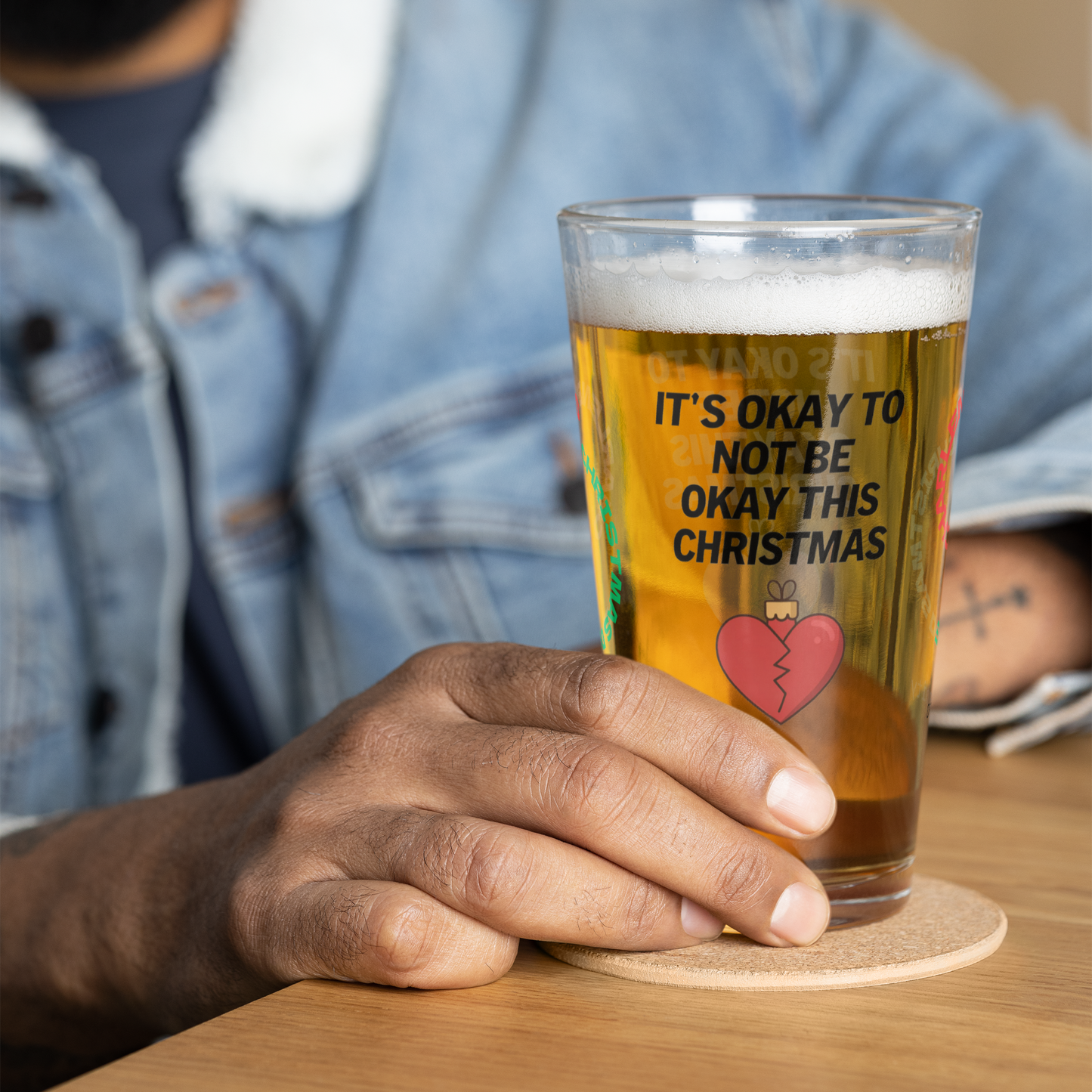 It's Okay To Not Be Okay This Christmas - Mindful holiday mental health pint glass gift