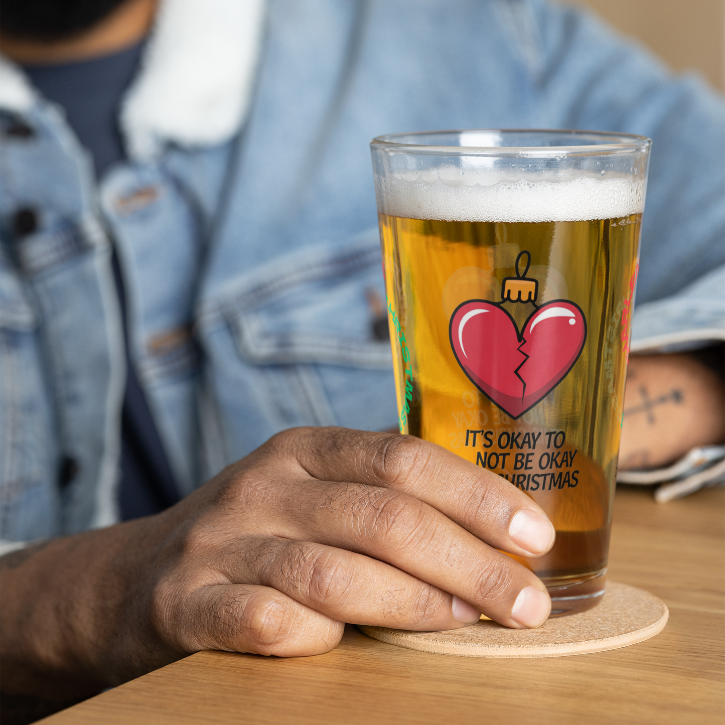 It's Okay To Not Be Okay This Christmas - Christmas self-care pint glass, mental health gift