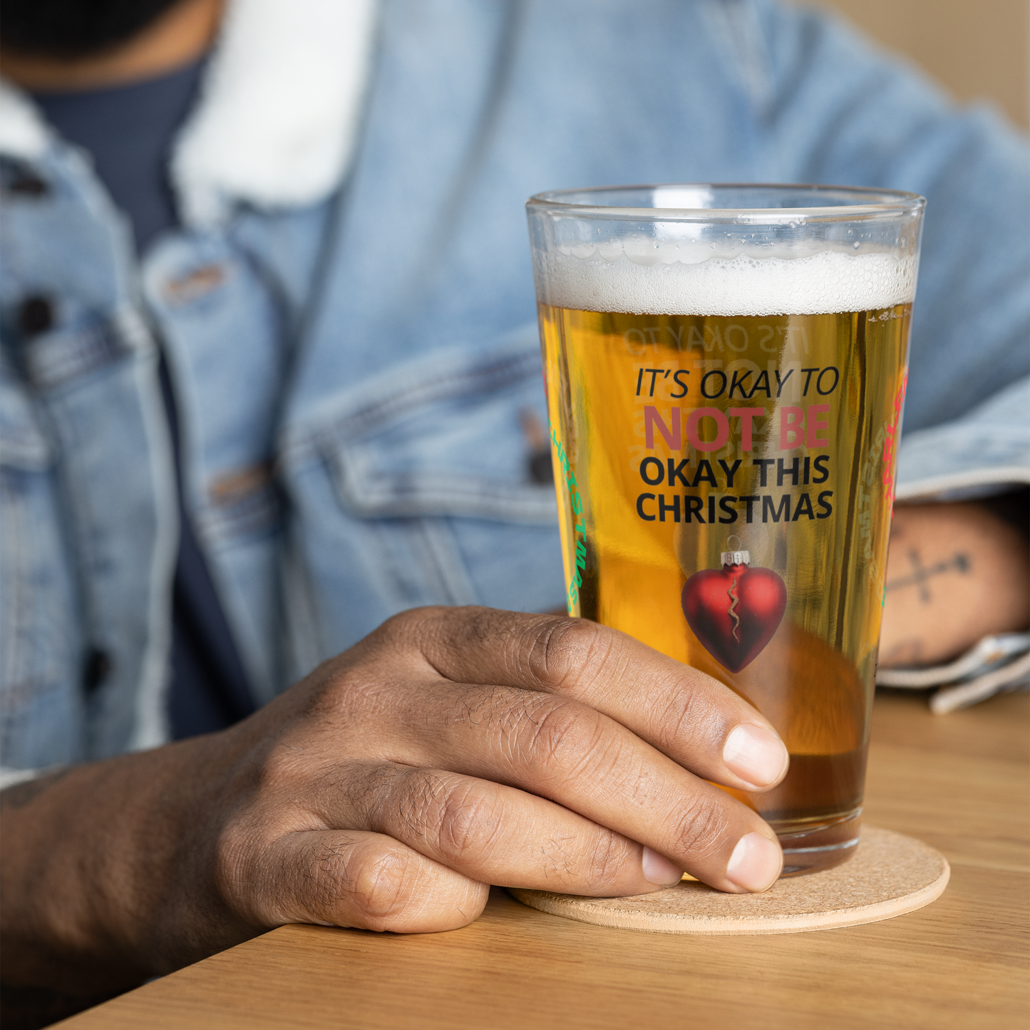 It's Okay To Not Be Okay This Christmas - Funny holiday mental health Christmas pint glass