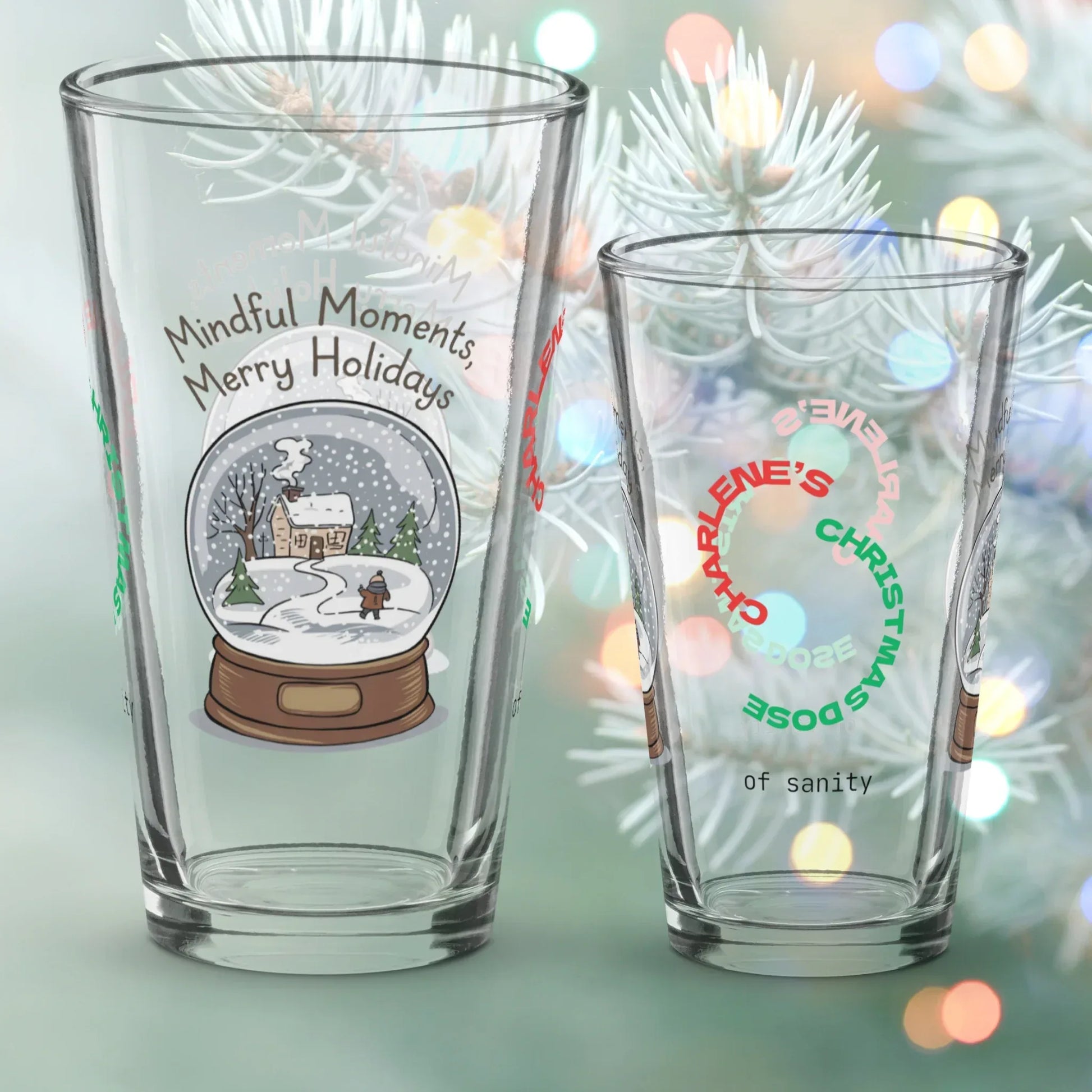 Shop our premium mindful moments merry holidays christmas pint glass from MySisterIsASurvivor.
