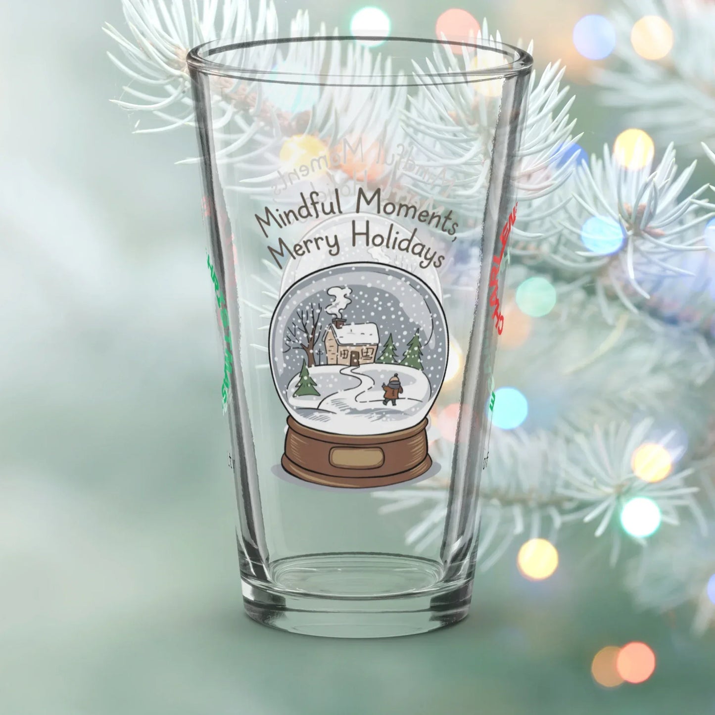 Shop our mindful moments merry holidays christmas pint glass featuring the 16oz style option from MySisterIsASurvivor.