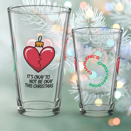 Shop our premium its okay to not be okay this christmas christmas pint glass from MySisterIsASurvivor.