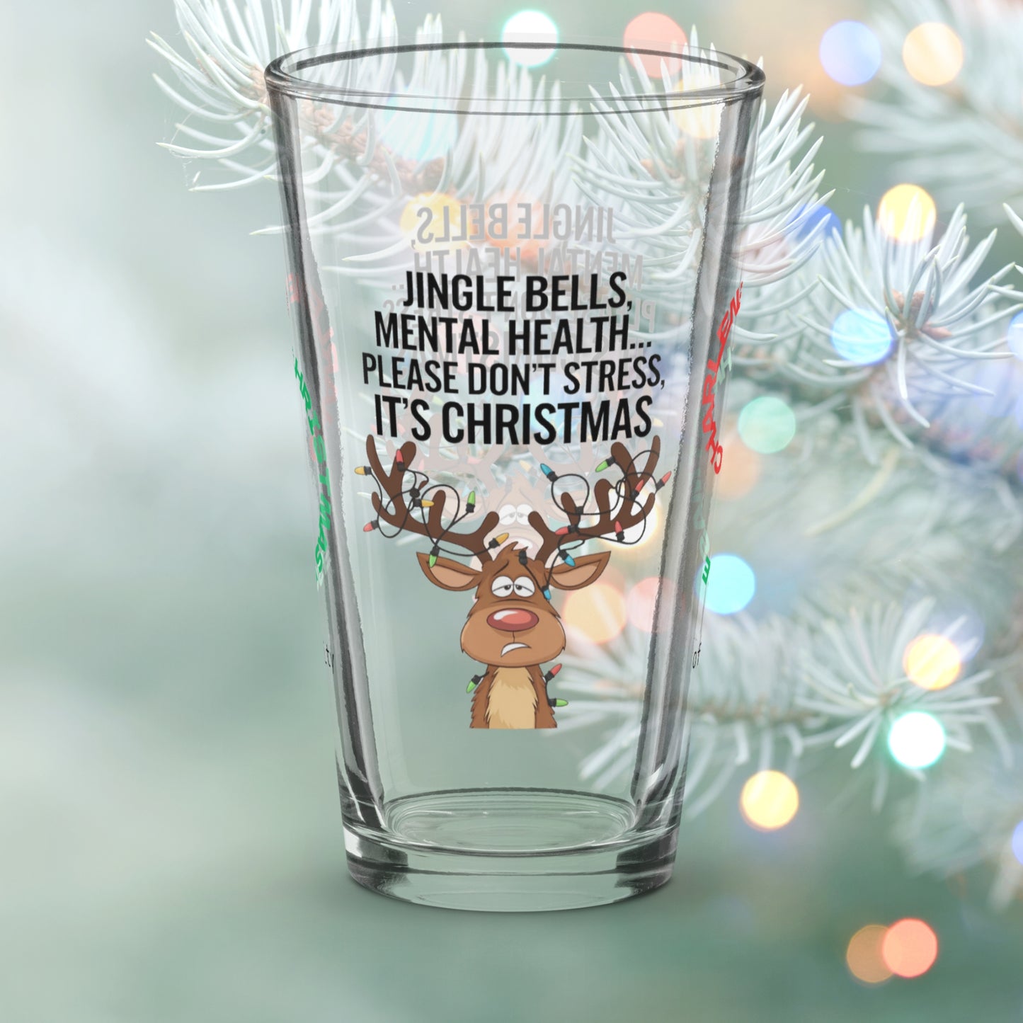 Jingle Bells, Mental Health Matters - Christmas mental health pint glass, self-care holiday gift