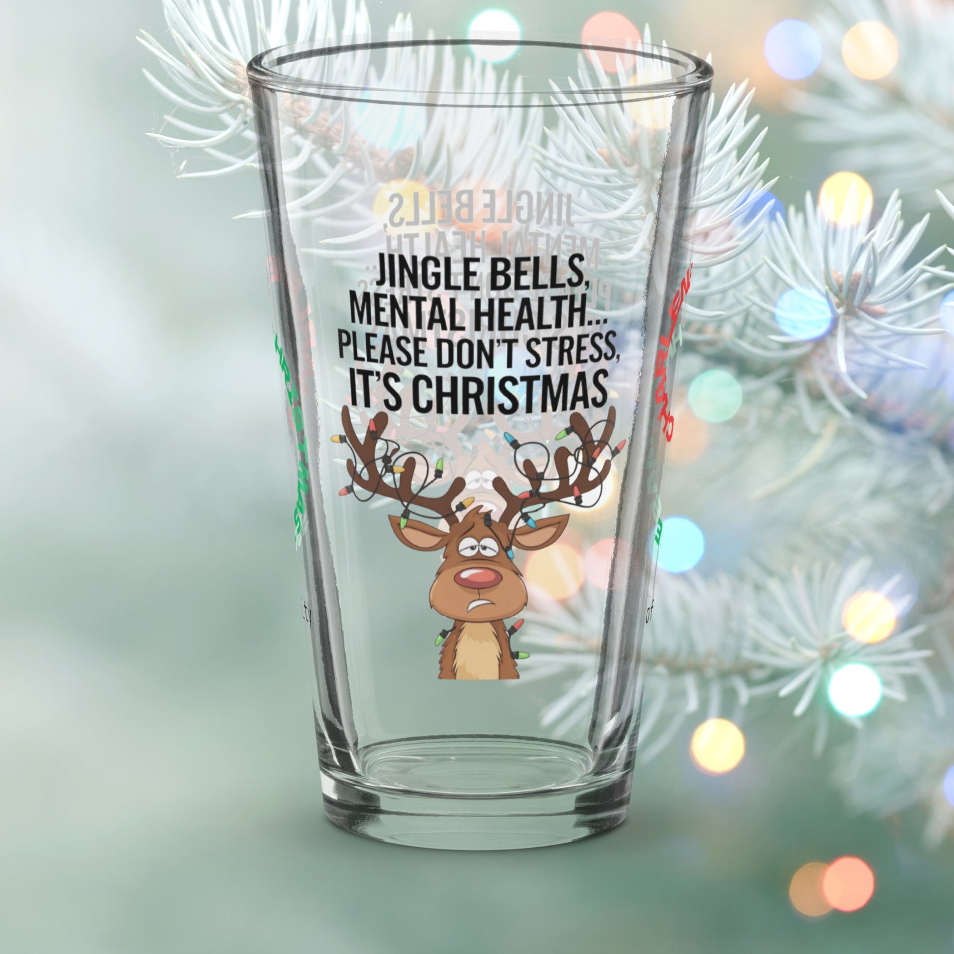 Jingle Bells, Mental Health Matters - Christmas mental health pint glass, self-care holiday gift