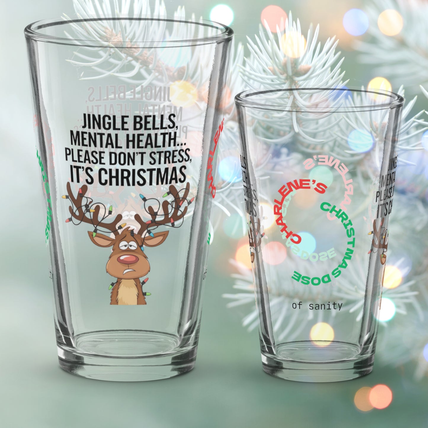 Jingle Bells, Mental Health Matters - Christmas mental health pint glass, self-care holiday gift