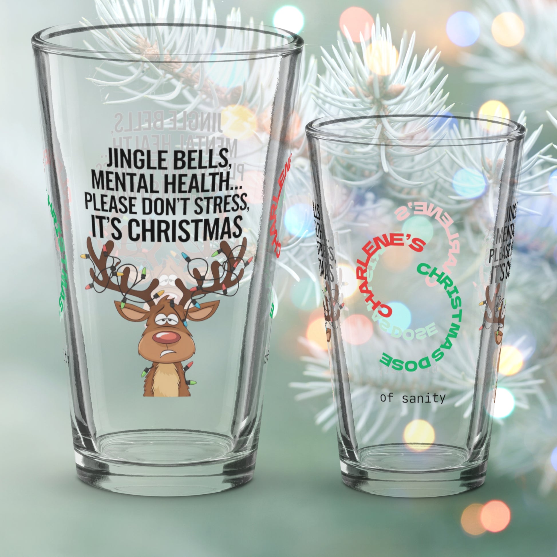 Jingle Bells, Mental Health Matters - Christmas mental health pint glass, self-care holiday gift