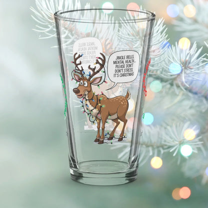 Shop our jingle bells mental health christmas pint glass featuring the 16oz style option from MySisterIsASurvivor.