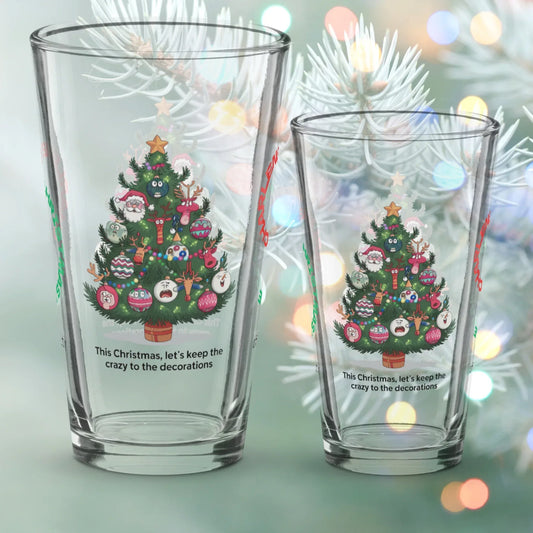 Shop our premium this christmas lets keep the crazy to the decorations pint glass from MySisterIsASurvivor.