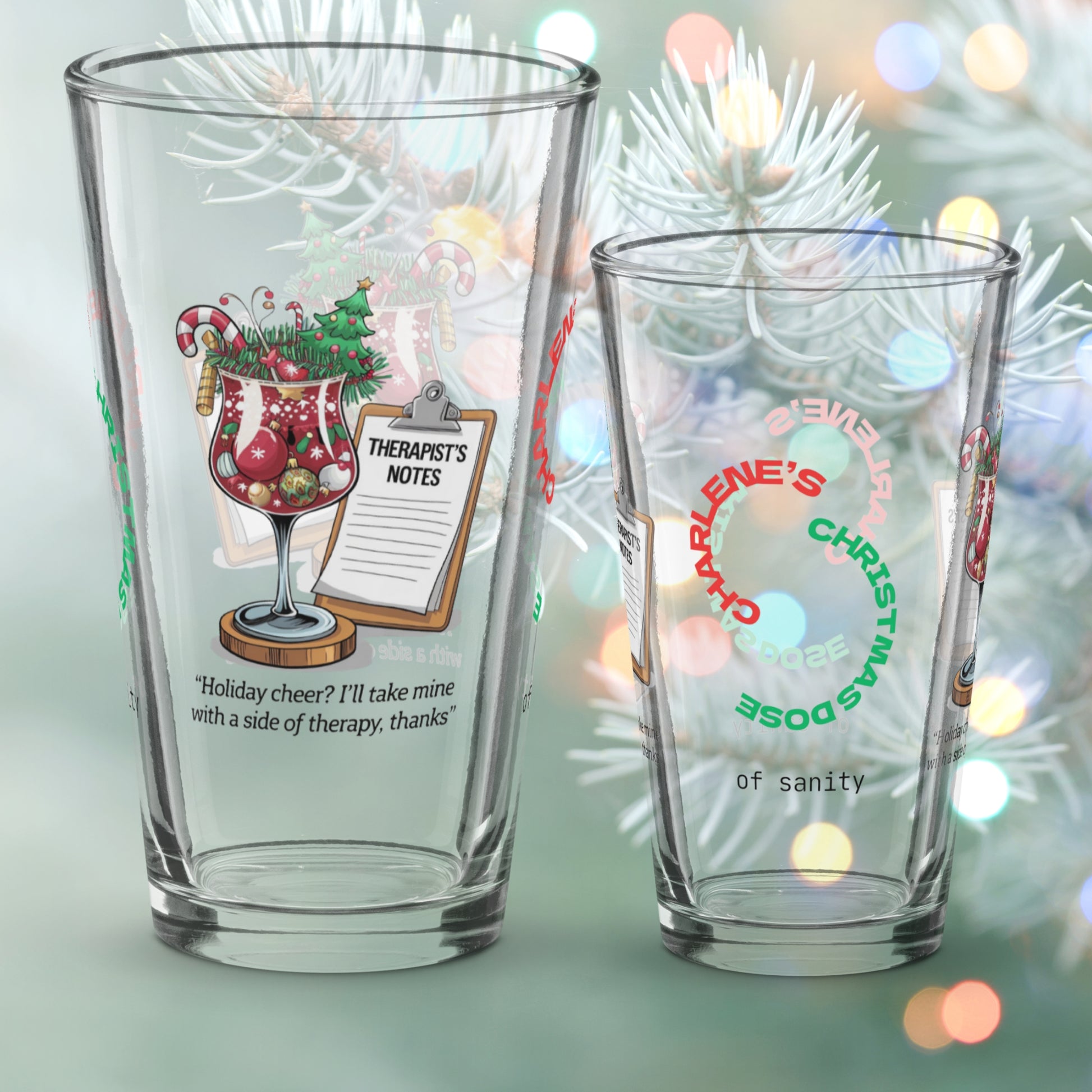 Holiday Cheer? I'll Take Mine With A Side Of Therapy, Thanks - Mental health holiday pint glass
