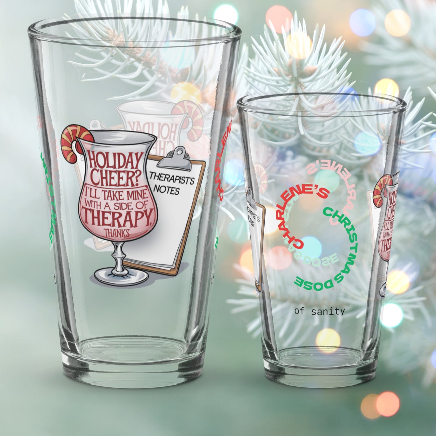 Holiday Cheer? I'll Take Mine With A Side Of Therapy, Thanks - Funny Christmas pint glass