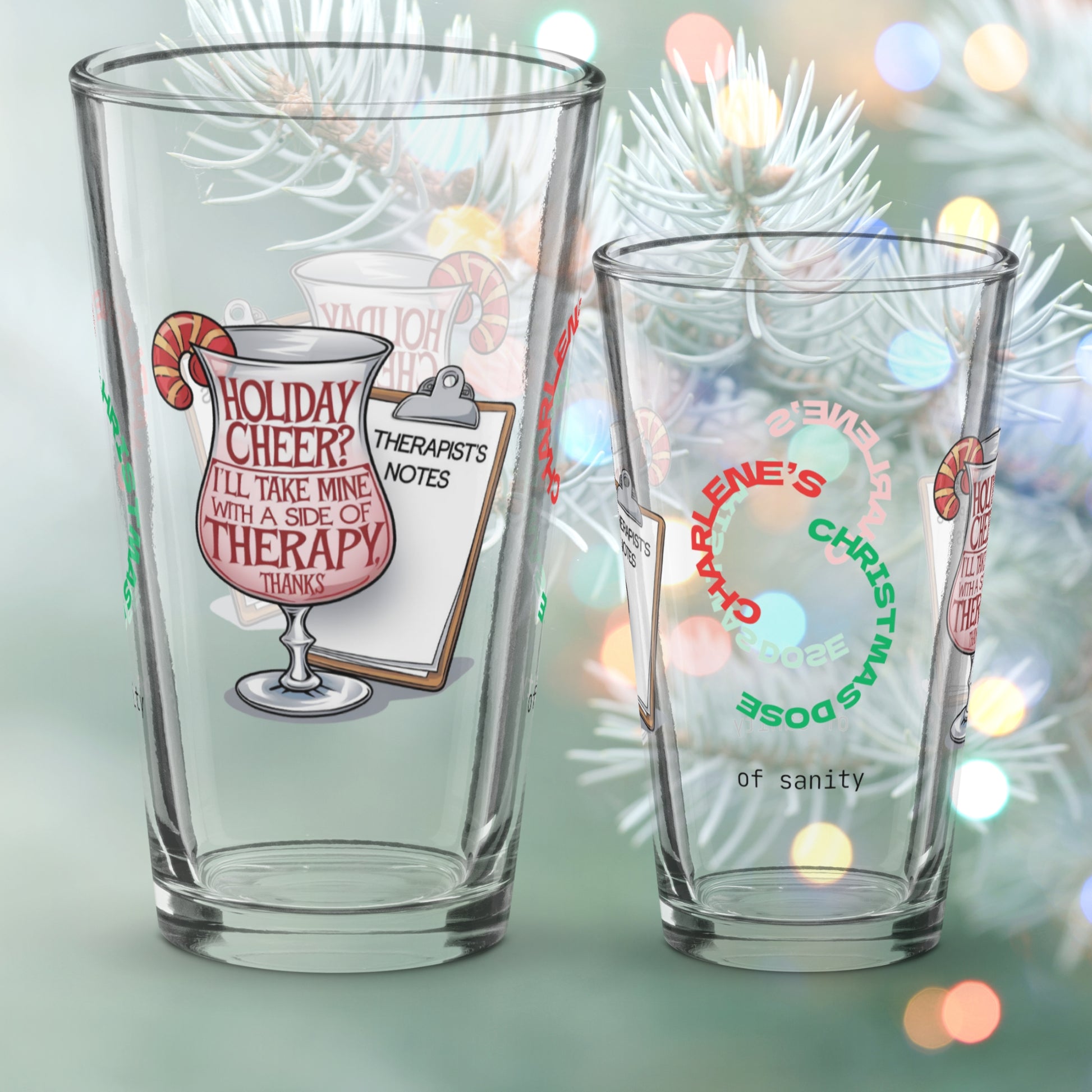 Holiday Cheer? I'll Take Mine With A Side Of Therapy, Thanks - Funny Christmas pint glass