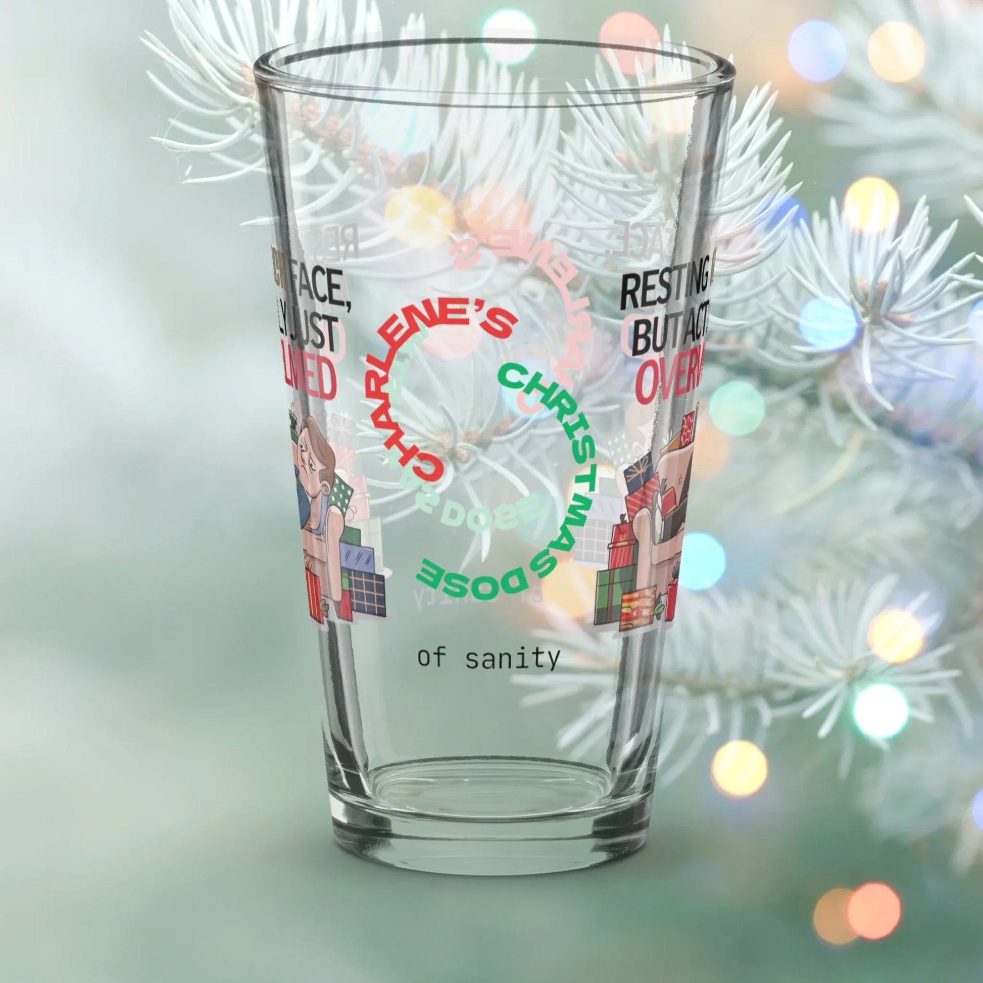 Shop our premium resting grinch face christmas pint glass from MySisterIsASurvivor.