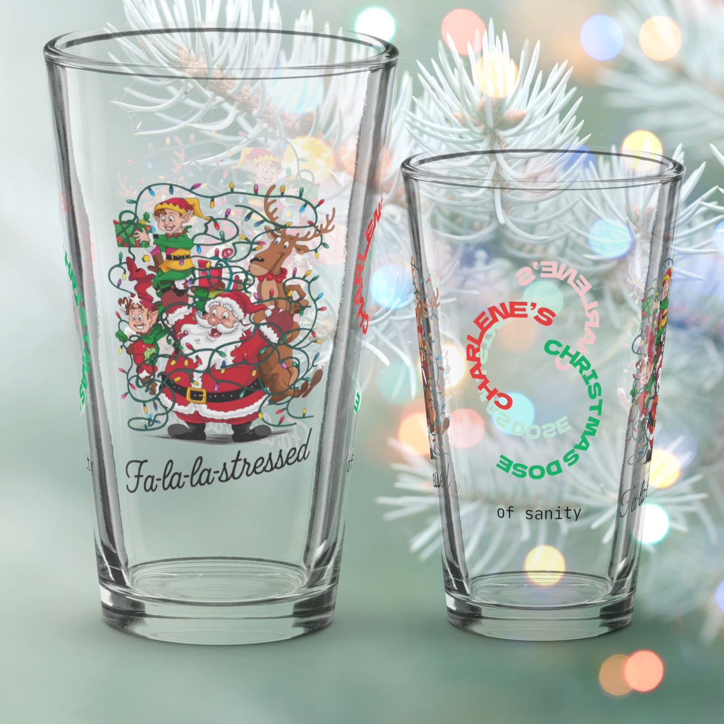 Fa La La Stressed - Funny holiday Christmas pint glass, mindful self-care gift