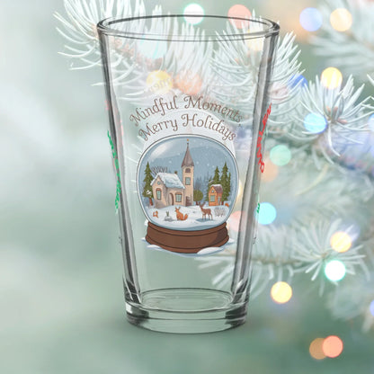 Shop our mindful moments merry holidays christmas pint glass 1 featuring the 16oz style option from MySisterIsASurvivor.
