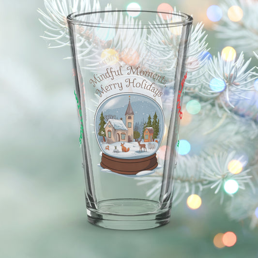 Mindful Moments, Merry Holidays - Holiday mental health Christmas pint glass, mindfulness gift