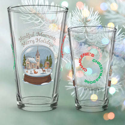 Shop our premium mindful moments merry holidays christmas pint glass 1 from MySisterIsASurvivor.