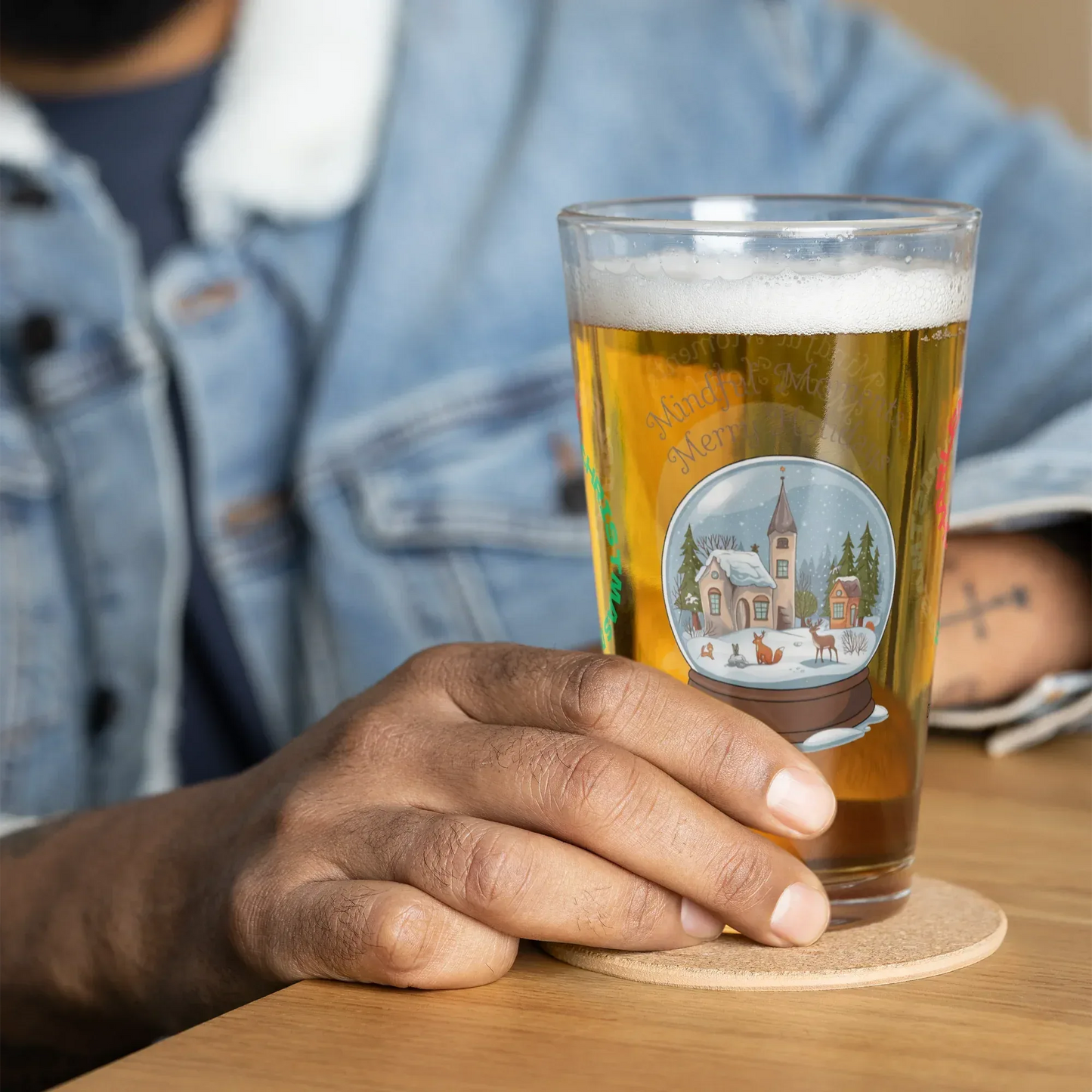 Shop our premium mindful moments merry holidays christmas pint glass 1 from MySisterIsASurvivor.