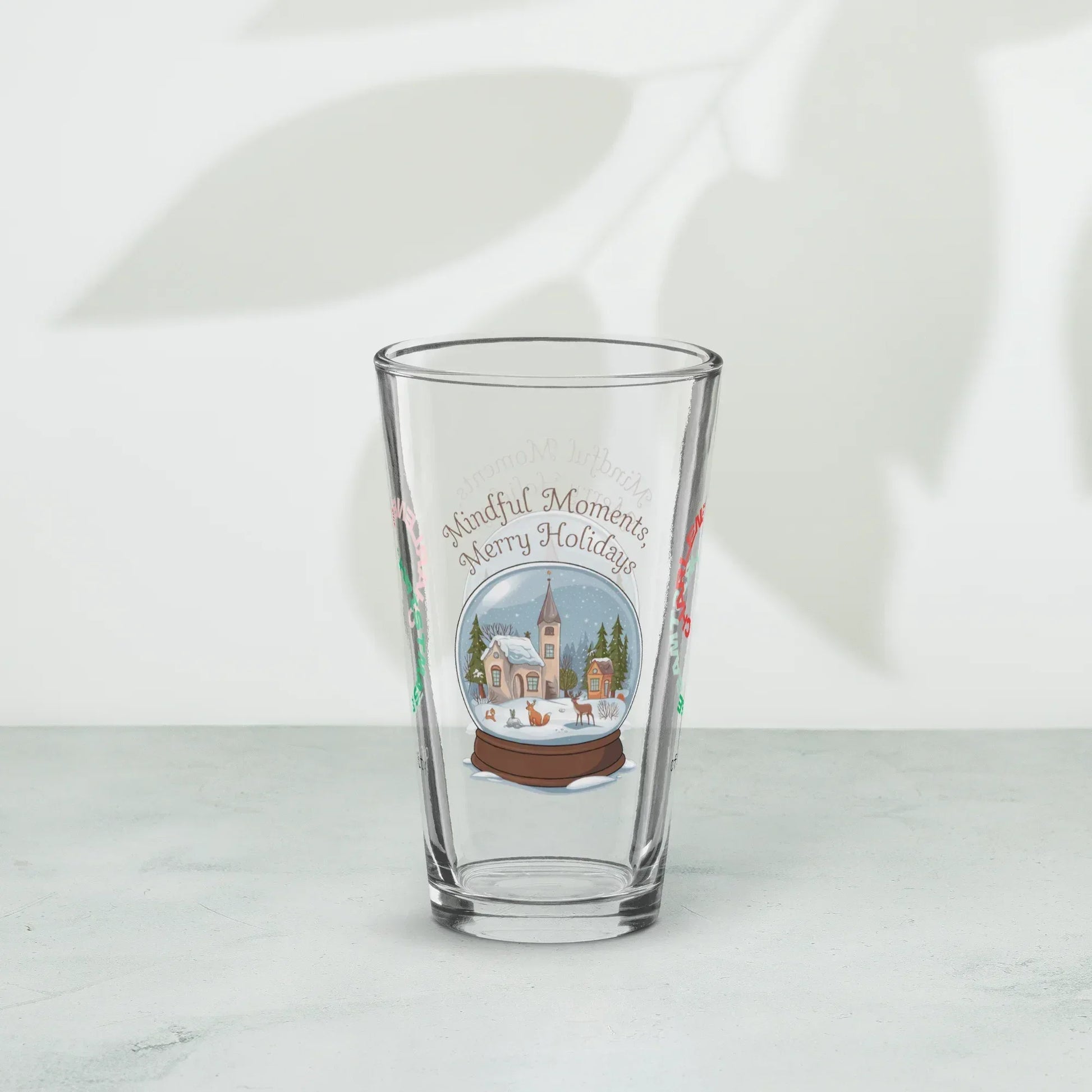 Shop our premium mindful moments merry holidays christmas pint glass 1 from MySisterIsASurvivor.