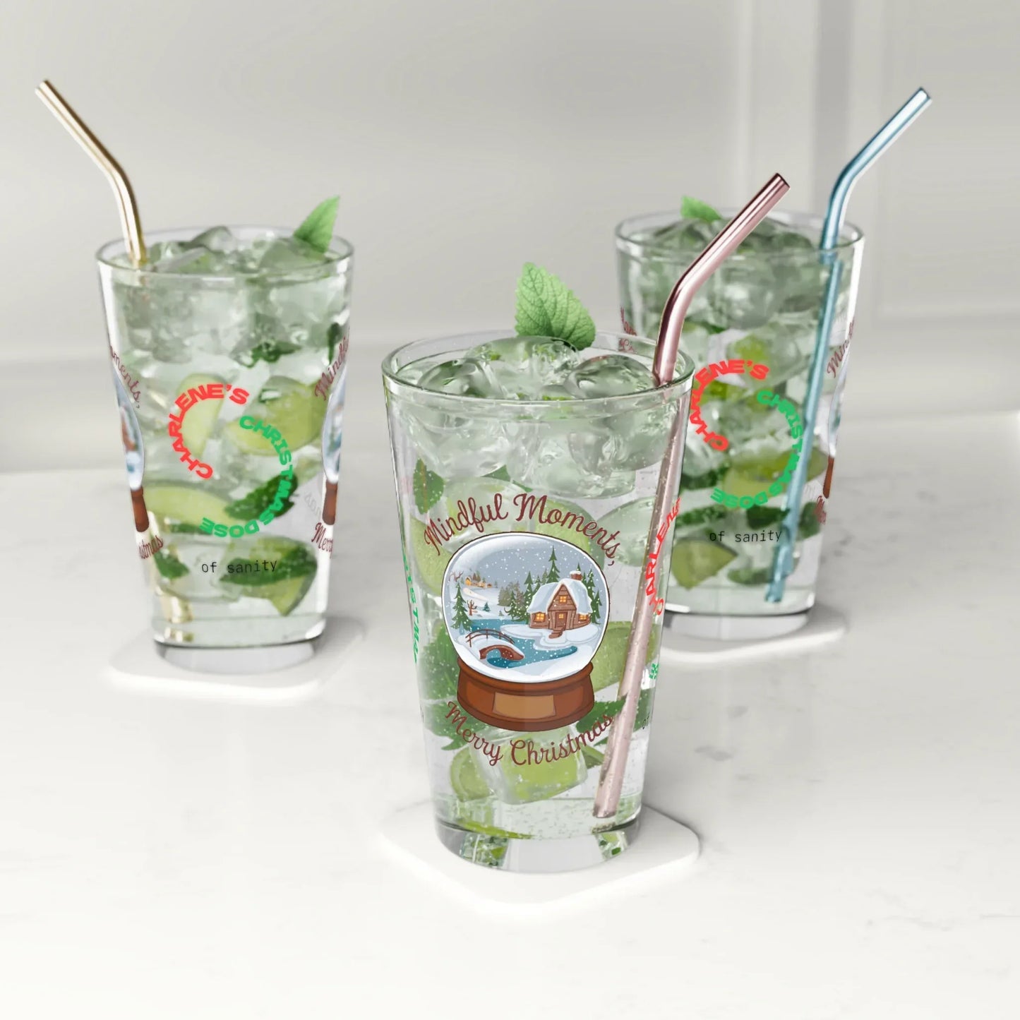 Shop our premium mindful moments merry christmas pint glass from MySisterIsASurvivor.