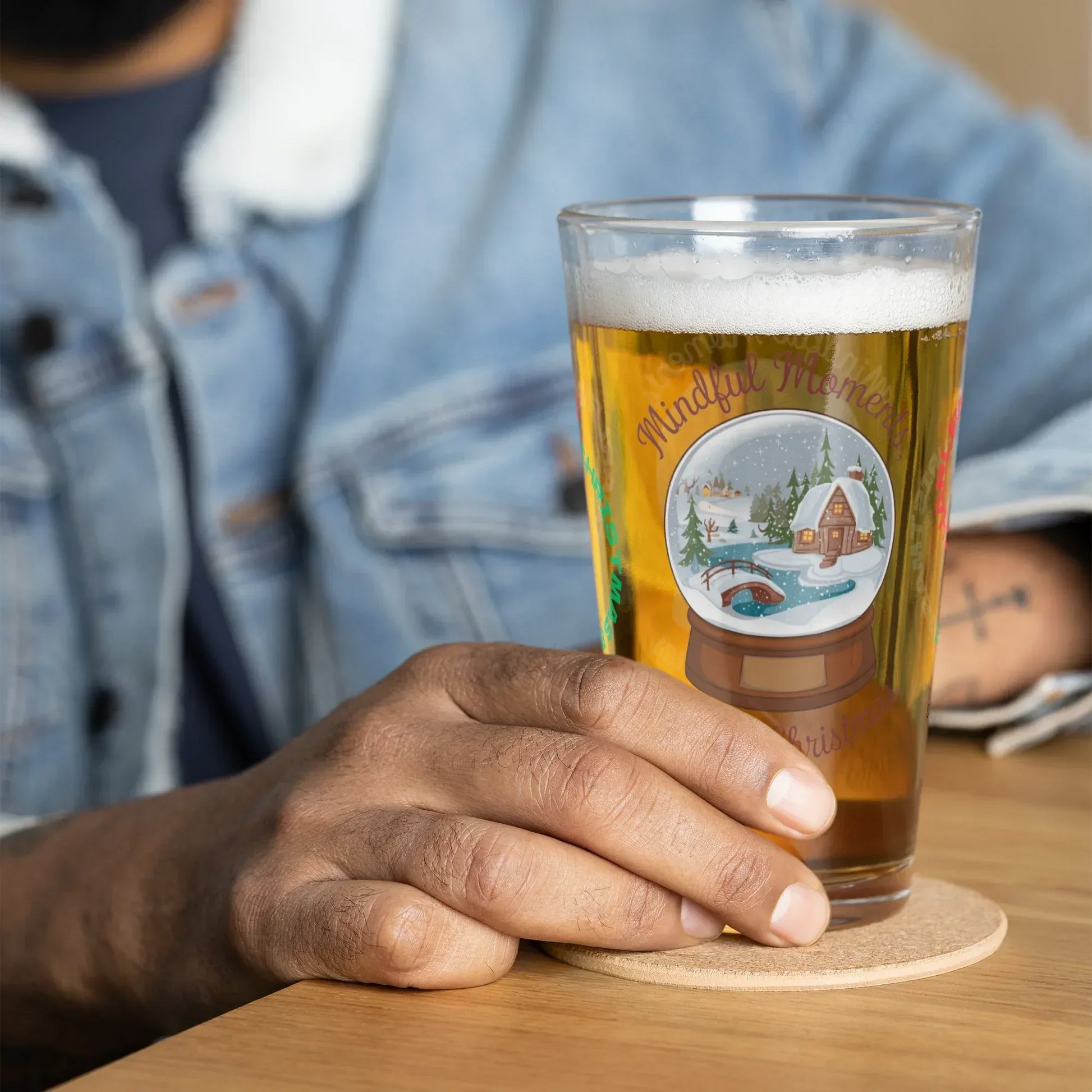 Shop our premium mindful moments merry christmas pint glass from MySisterIsASurvivor.