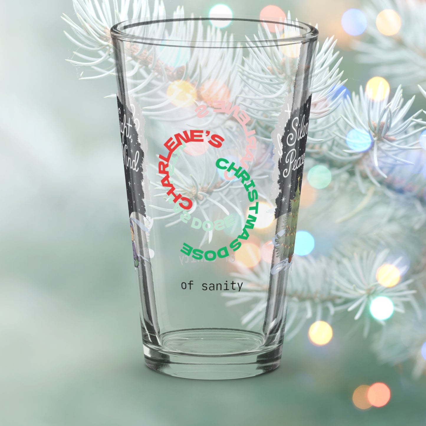 Silent Night, Peaceful Mind - Christmas mental health pint glass, mindfulness holiday gift