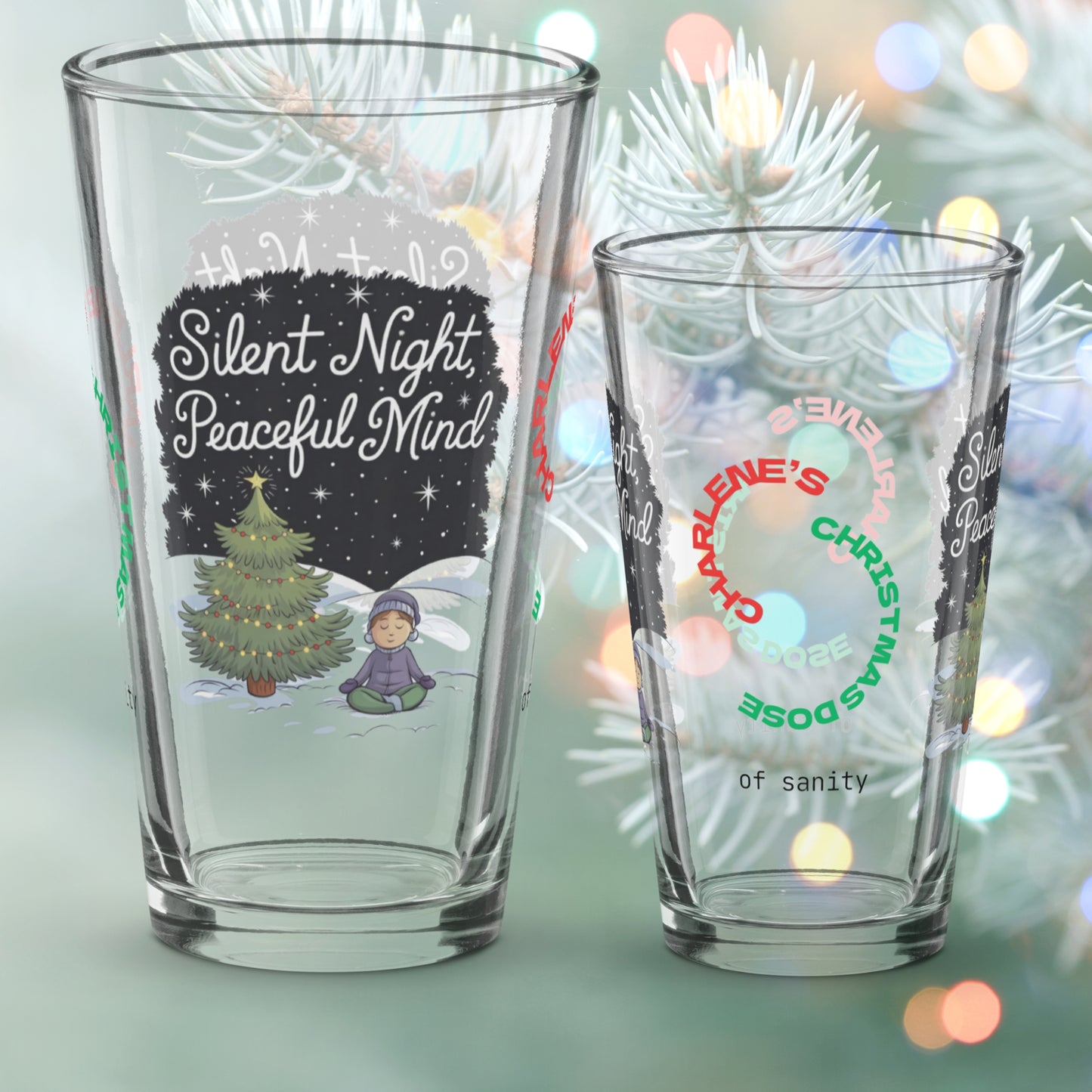 Silent Night, Peaceful Mind - Christmas mental health pint glass, mindfulness holiday gift