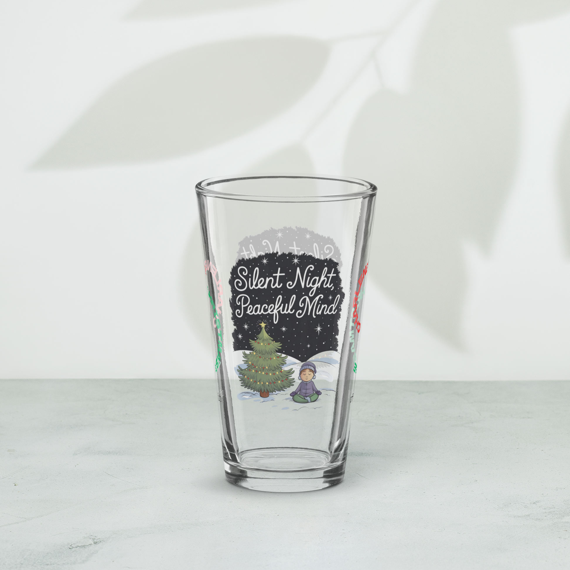 Silent Night, Peaceful Mind - Christmas mental health pint glass, mindfulness holiday gift