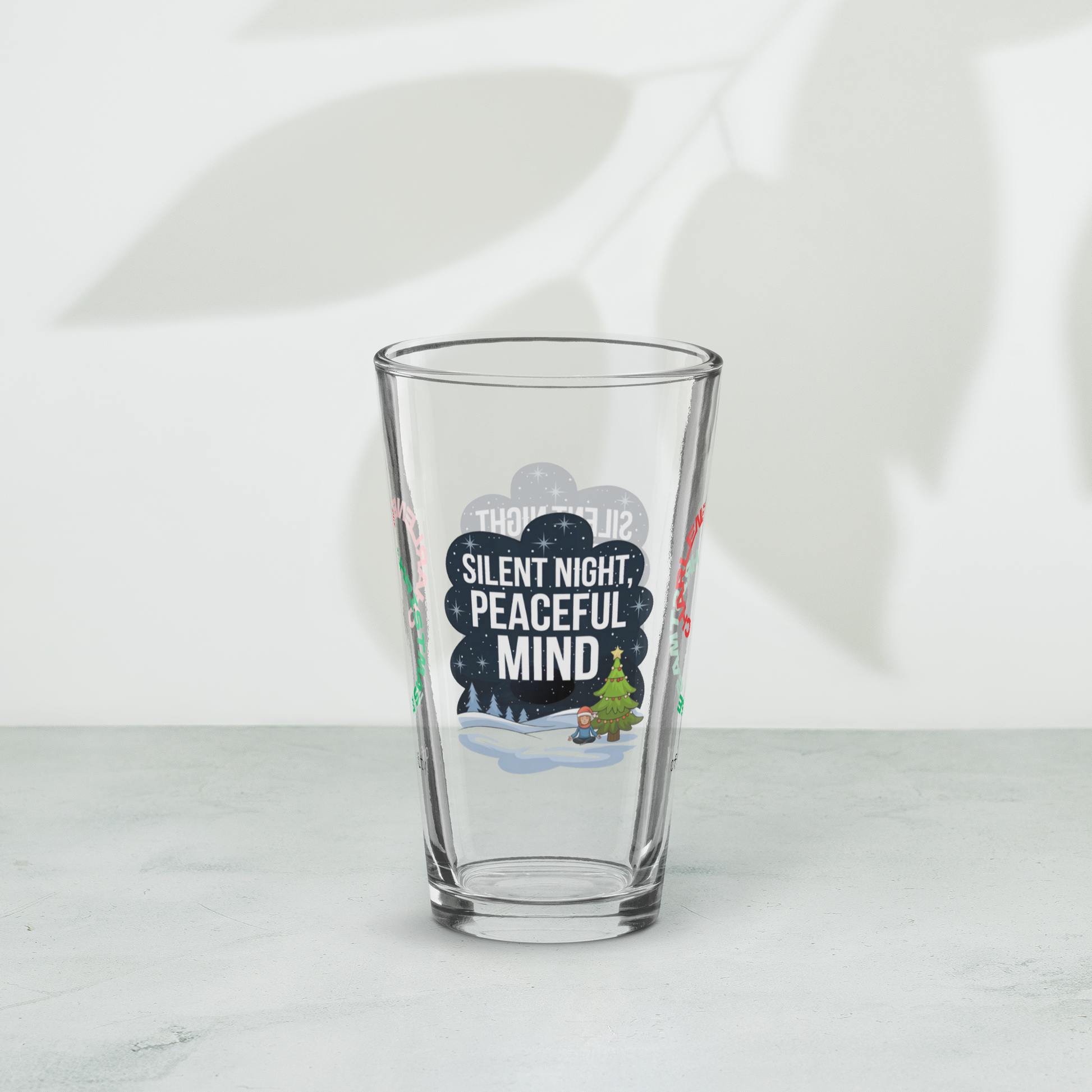 Silent Night, Peaceful Mind - Holiday self-care Christmas pint glass, funny mental health gift