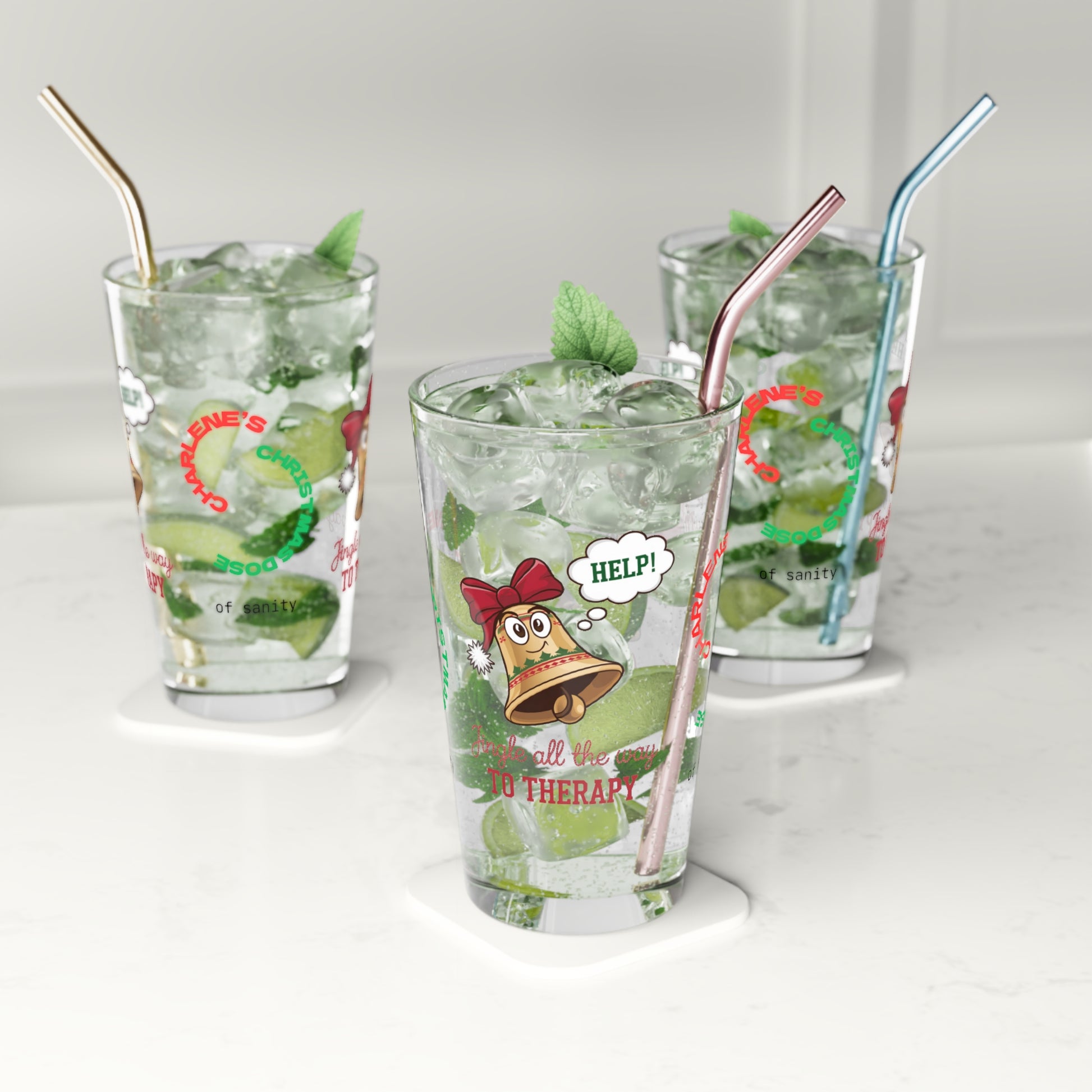 Jingle All The Way To Therapy - Funny holiday mindfulness Christmas pint glass gift