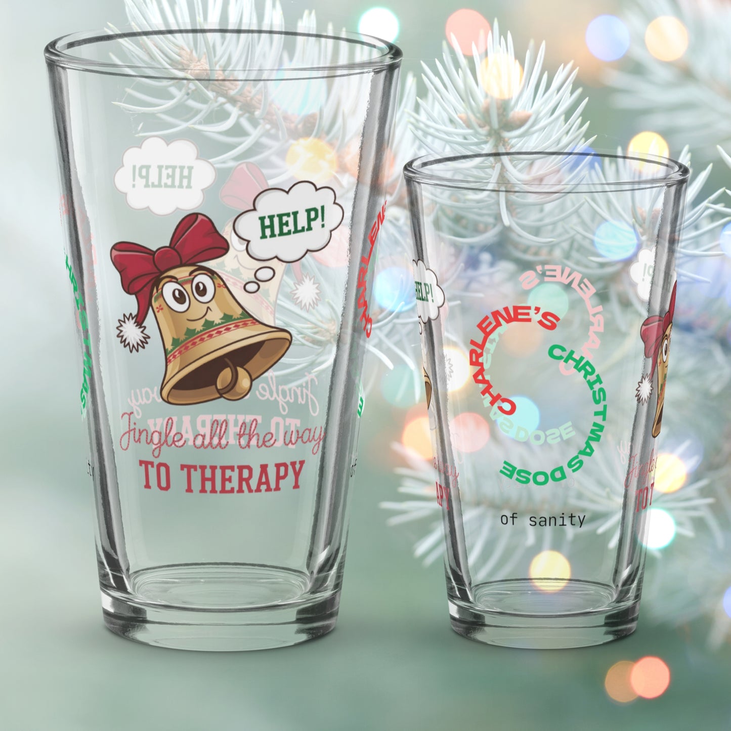 Jingle All The Way To Therapy - Funny holiday mindfulness Christmas pint glass gift