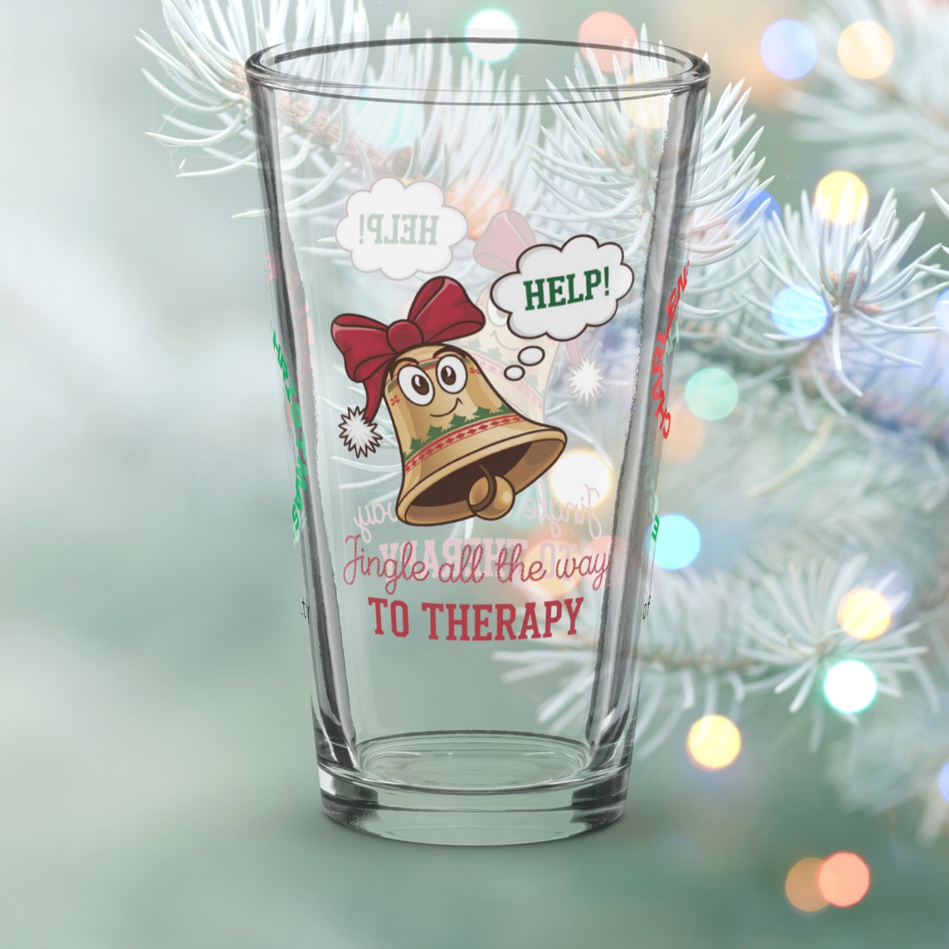Jingle All The Way To Therapy - Funny holiday mindfulness Christmas pint glass gift