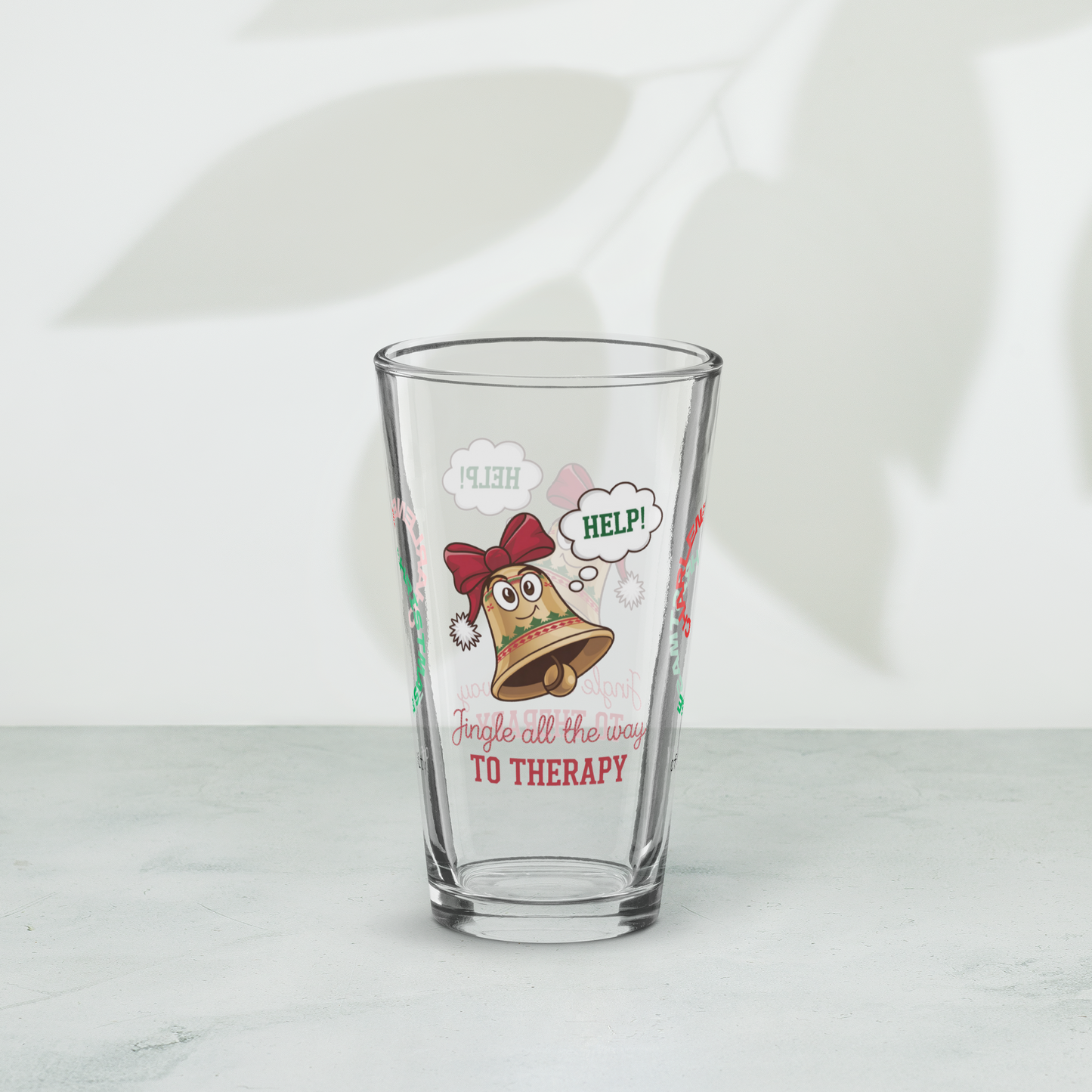Jingle All The Way To Therapy - Funny holiday mindfulness Christmas pint glass gift
